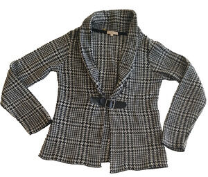 Mary Firenze Blazer Women M Black White Plaid Belted Open Knit Wool Blend Italy